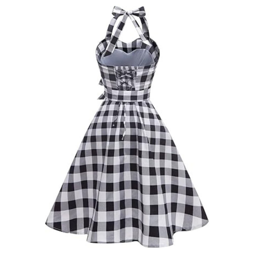 Topdress Women's Vintage Polka Audrey Dress 1950s Halter Retro Cocktail Dress - Picture 4 of 6